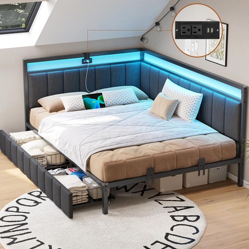 Corner full bed frame - bed, with